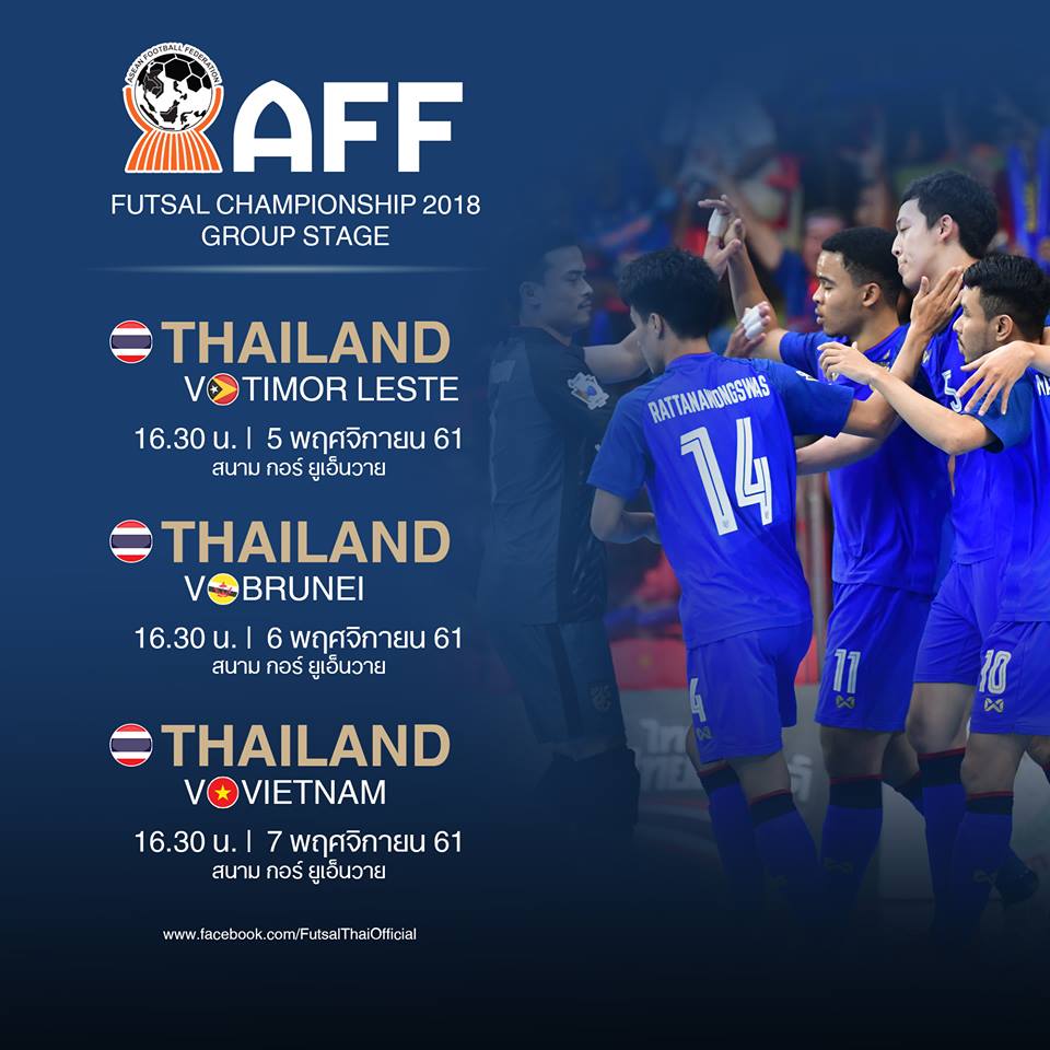 โปรแกรมการแข่งขันฟุตซอล AFF FutsalChampions 2018